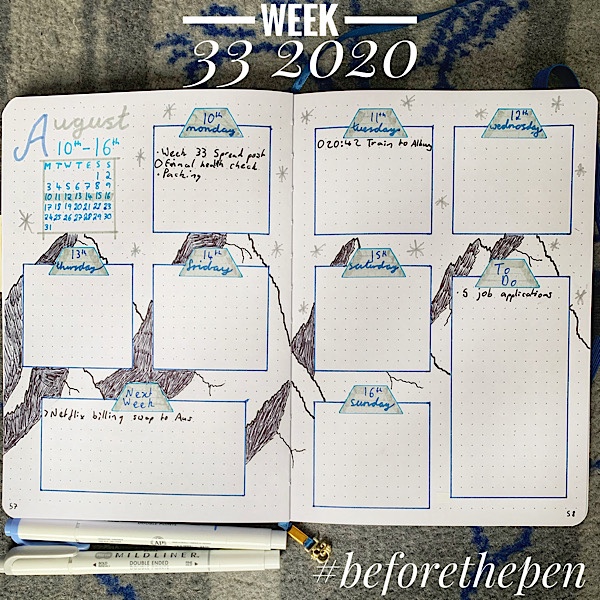 Week 33 2020 Bullet Journal Spread